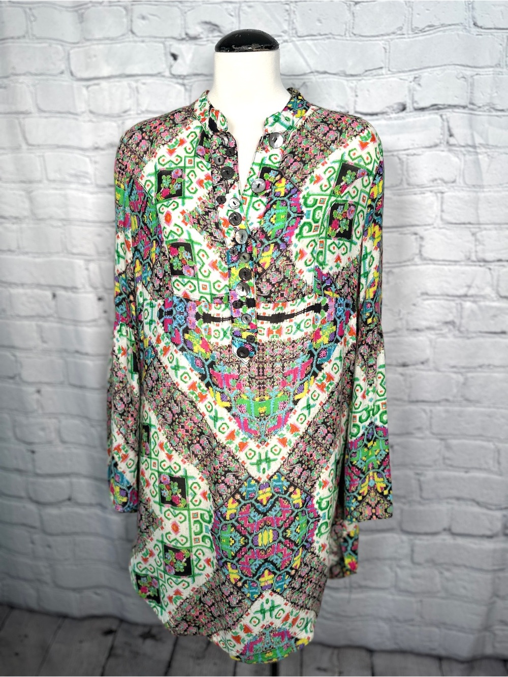 ivy jane Multicolor Long Sleeve Printed Tunic Dress - Green, Pink, Blue
